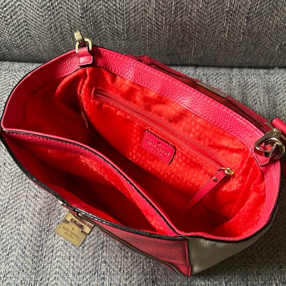 Kate Spade Color Block Coral & Tan Leather Crossbody With Top Handle Handbag - Picture 12 of 16